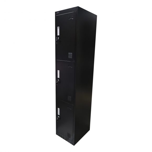 Locker Vertical 3 Puertas Metálica Negro